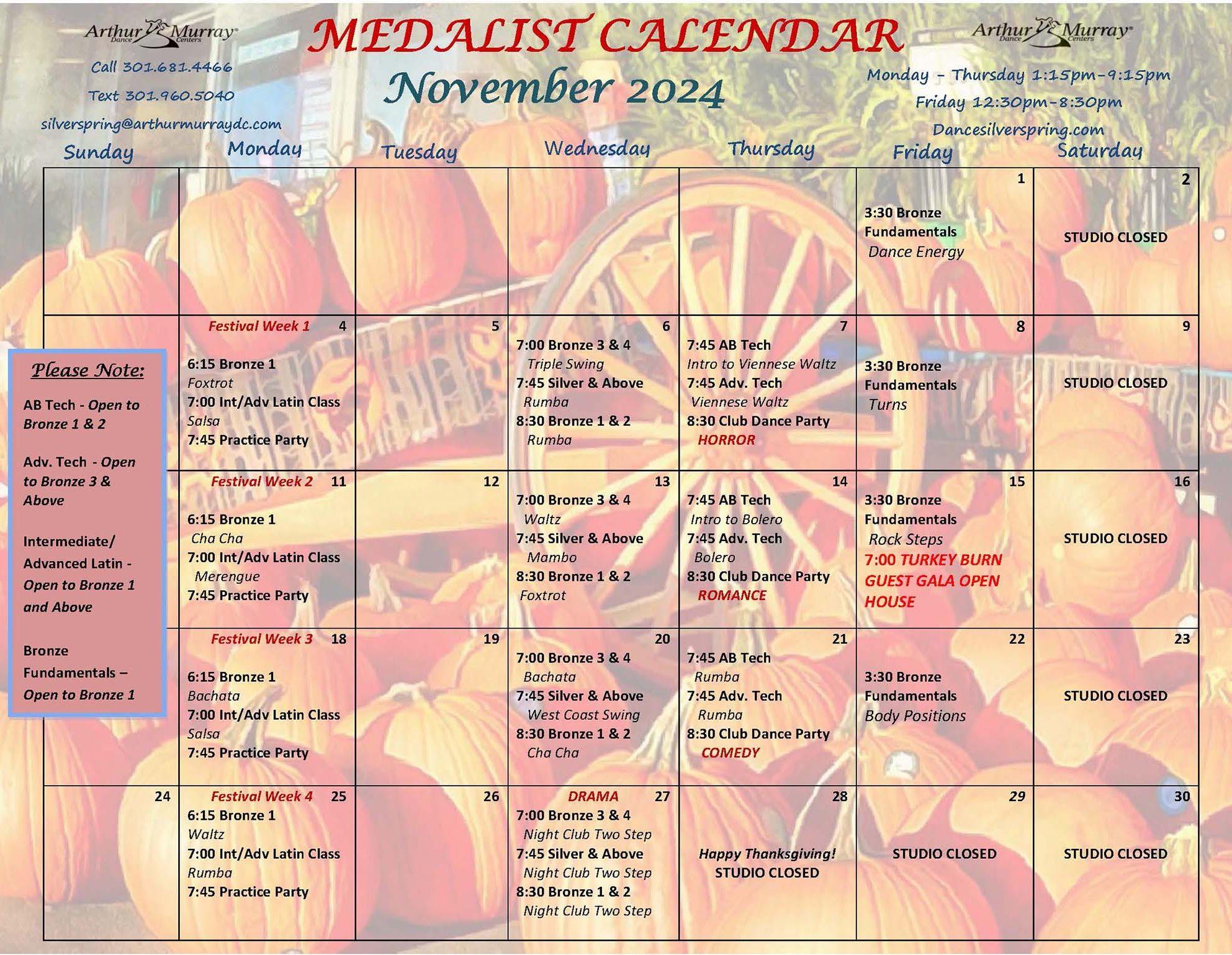 November 2024 Medalist Calendar