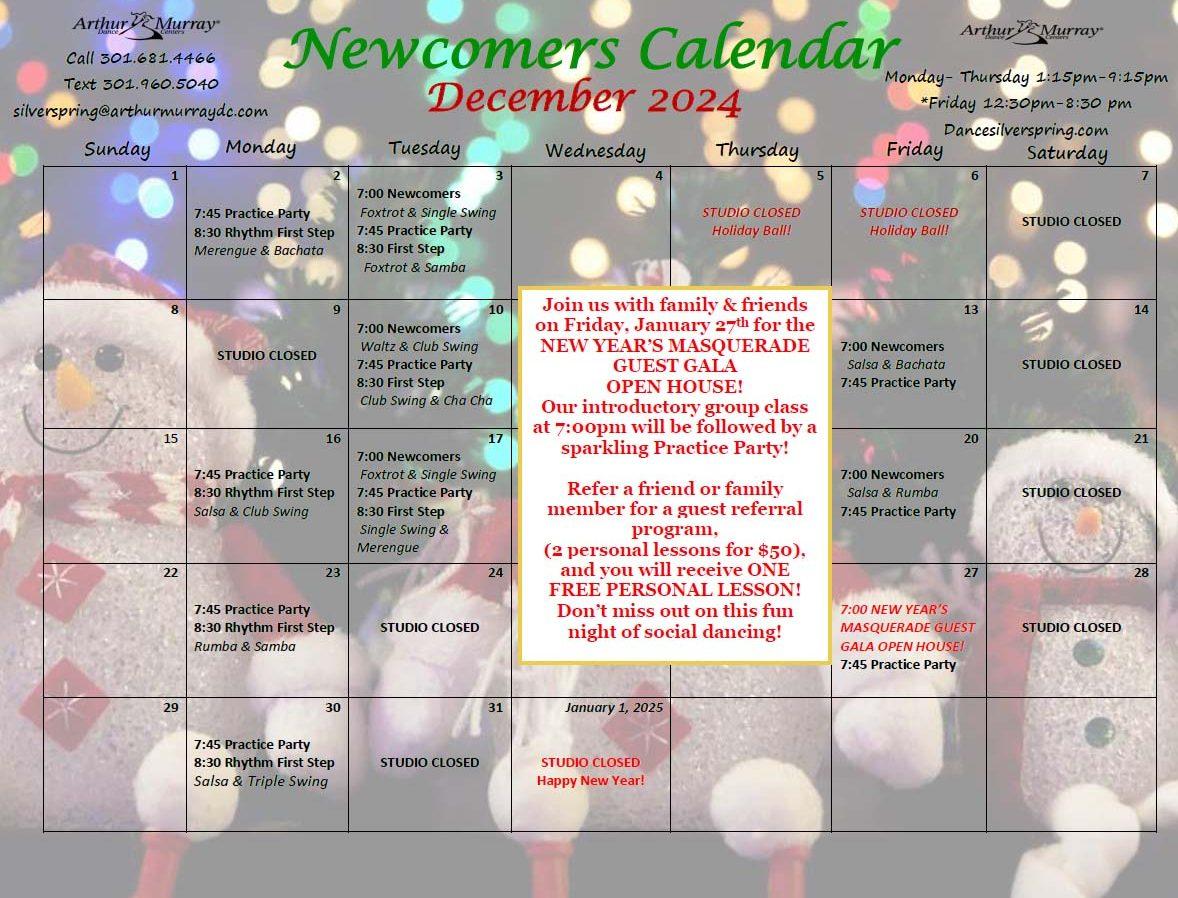 AM Silver Spring December Newcomer calendar 2024