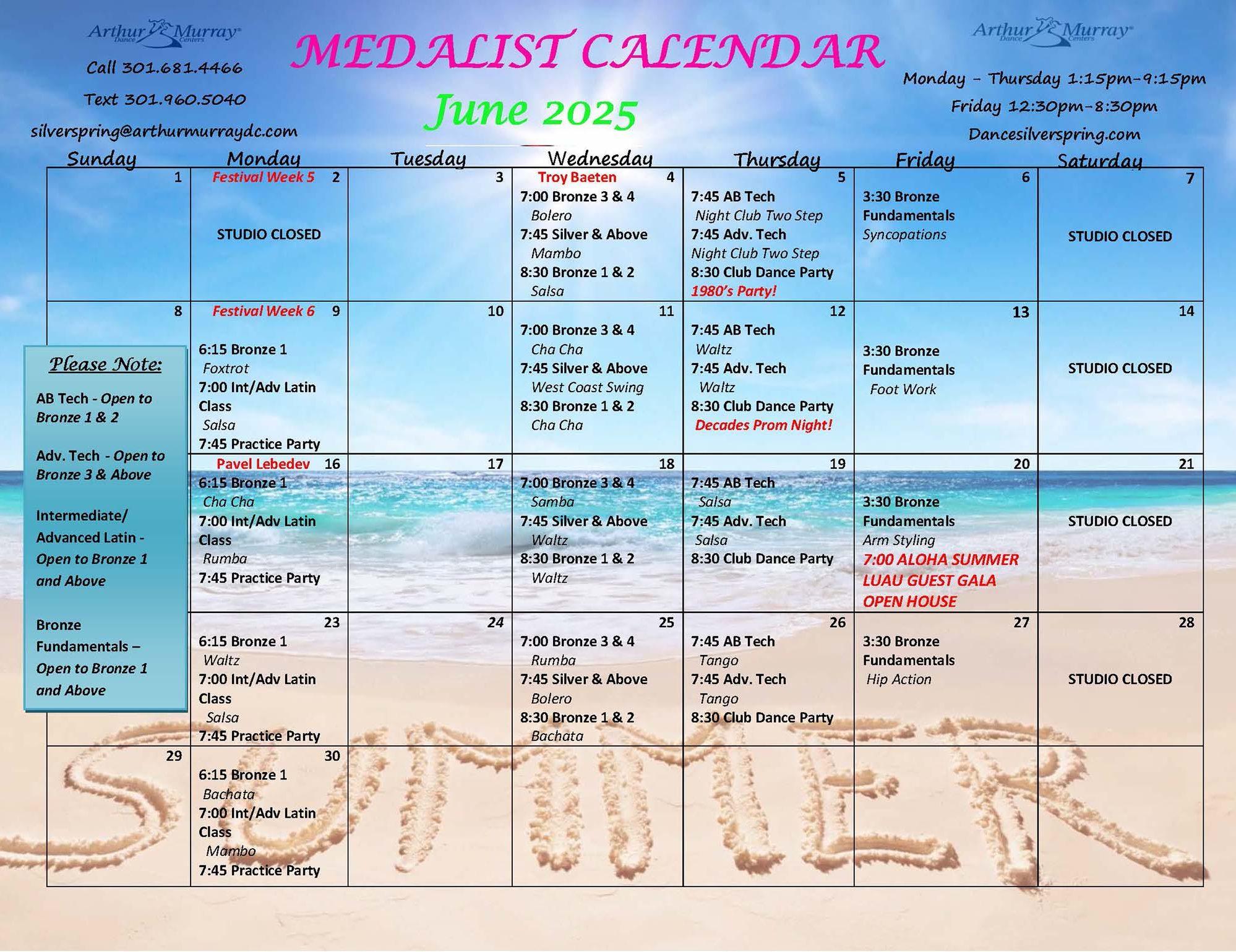 June 2025 Medalist Calendar