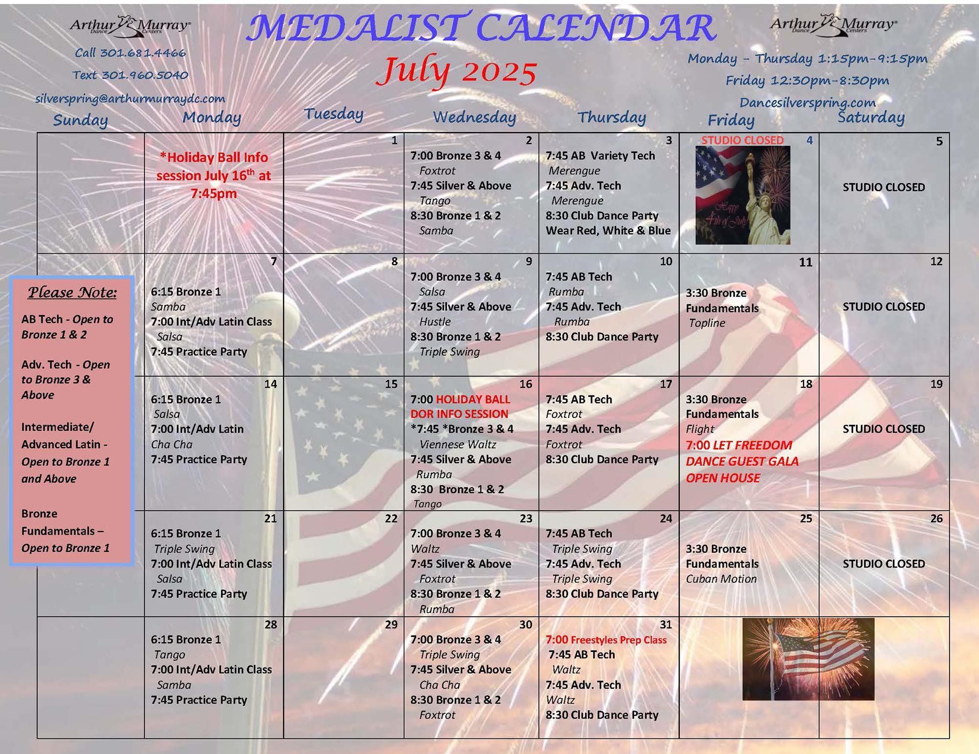 July 2025 Medalist Final Calendar
