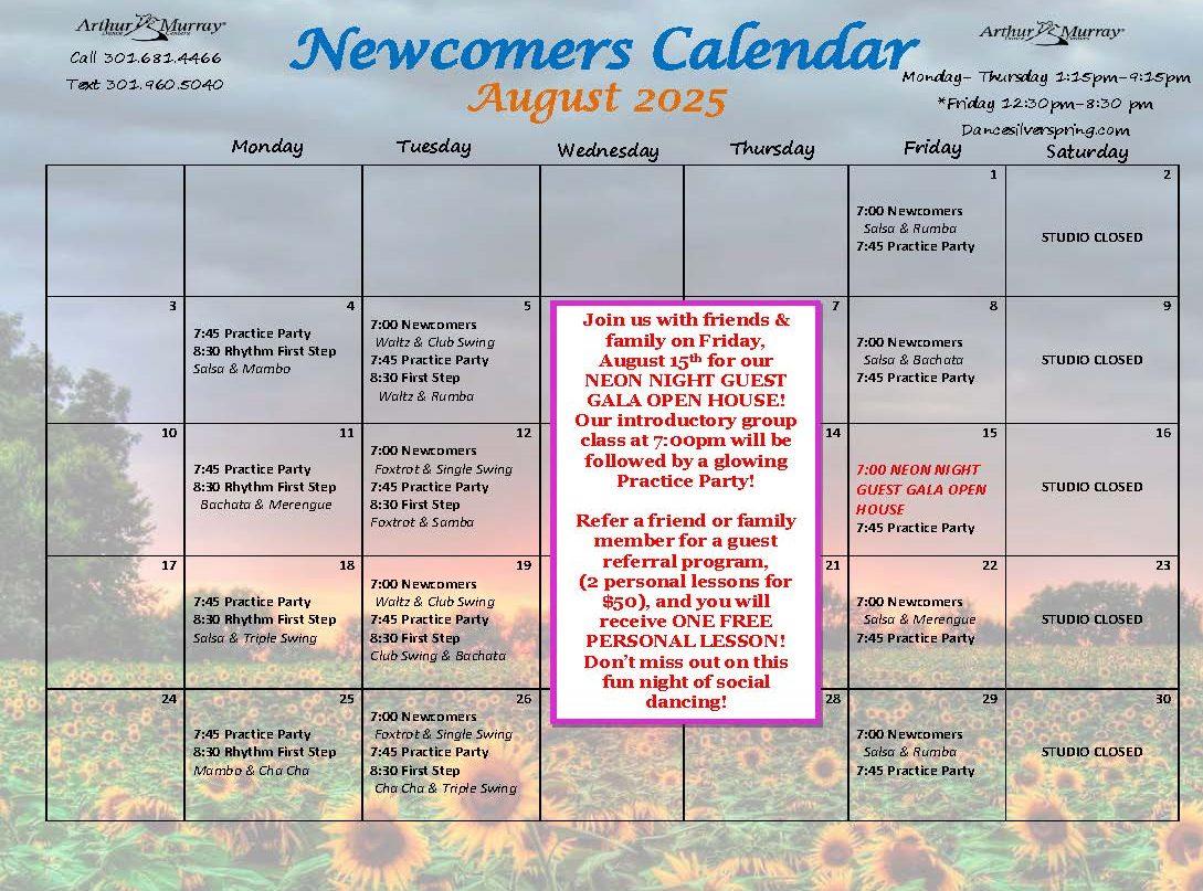 August Newcomer calendar 2025 final