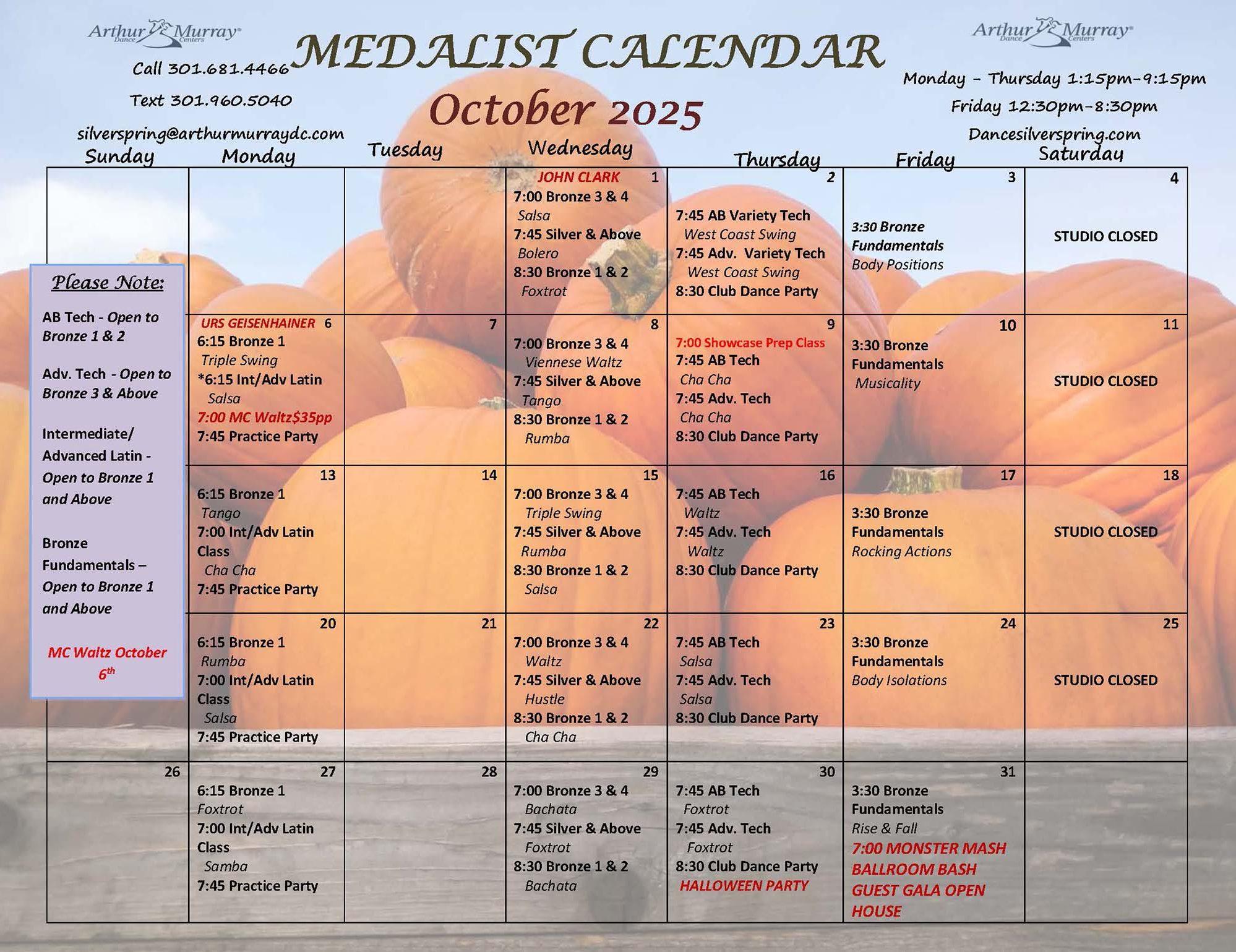 October 2025 Medalist Calendar