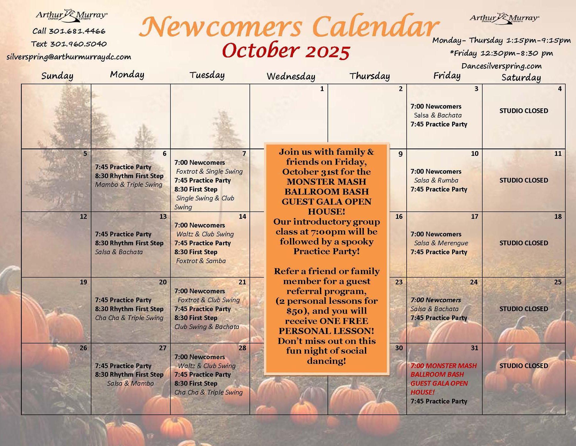 October Newcomer calendar 2025