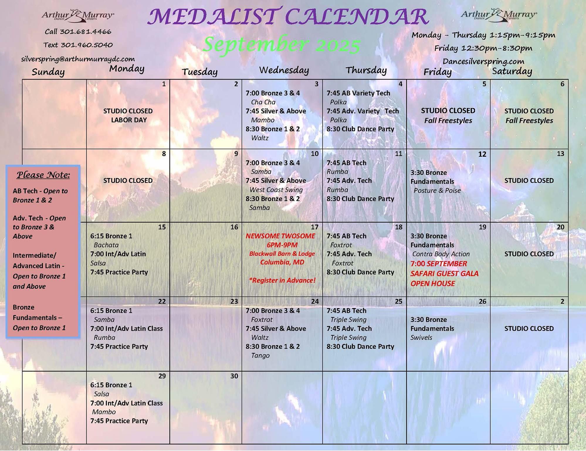 September 2025 Medalist Calendar