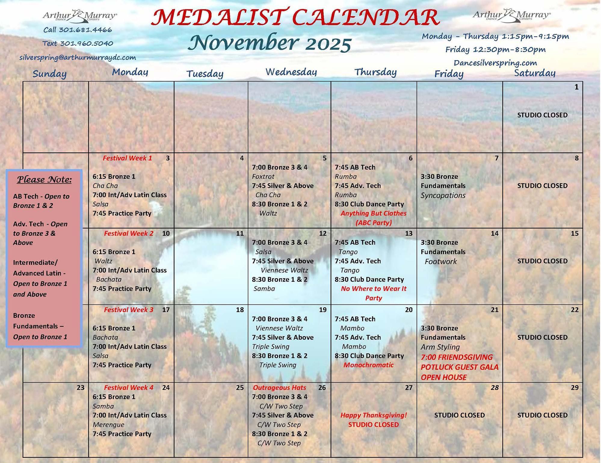 November 2025 Medalist Calendar