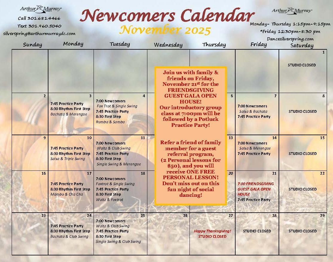 November 2025 Newcomers Calendar