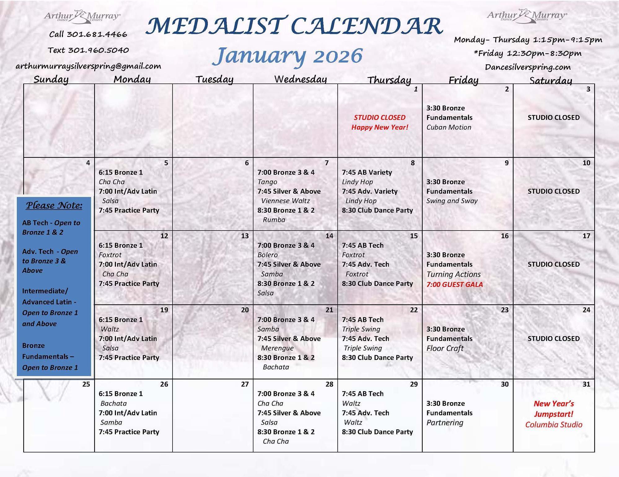 January Medalist Calendar 2026