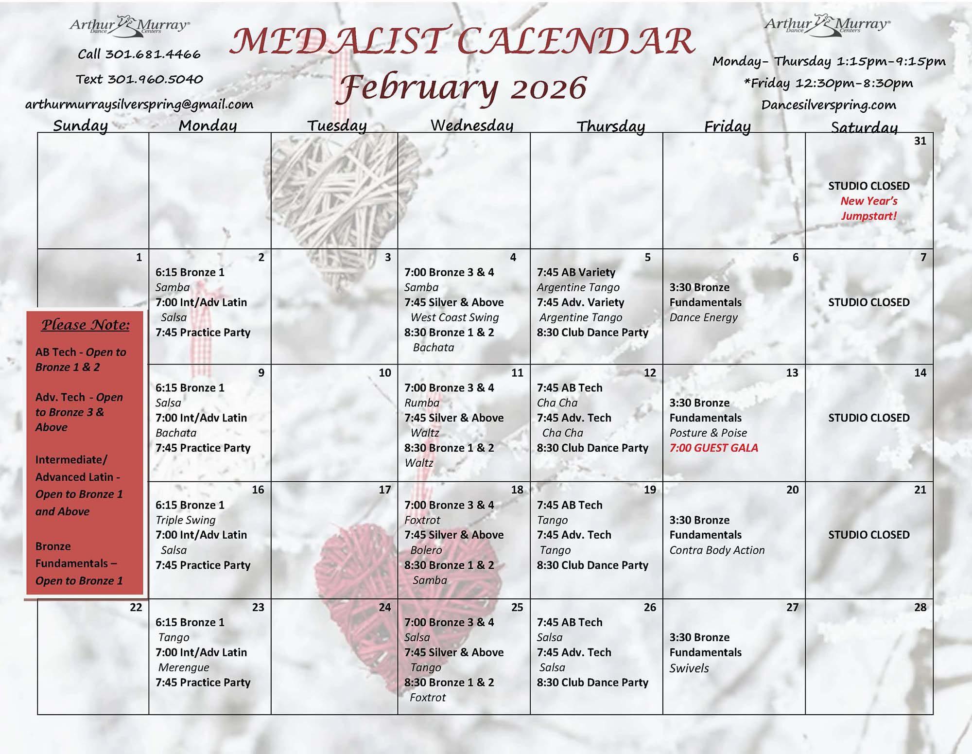 February 2026 Medalist Calendar