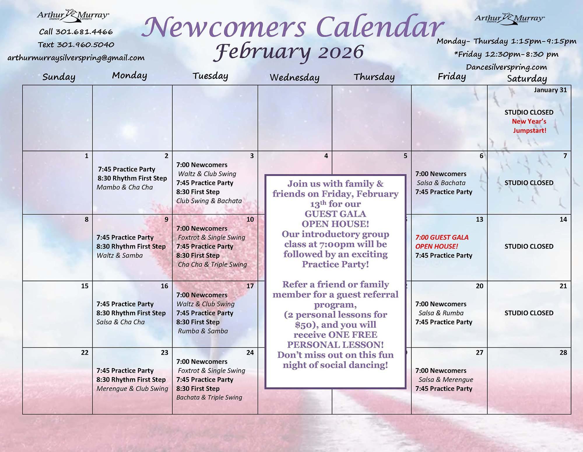 February Newcomer Calendar 2026