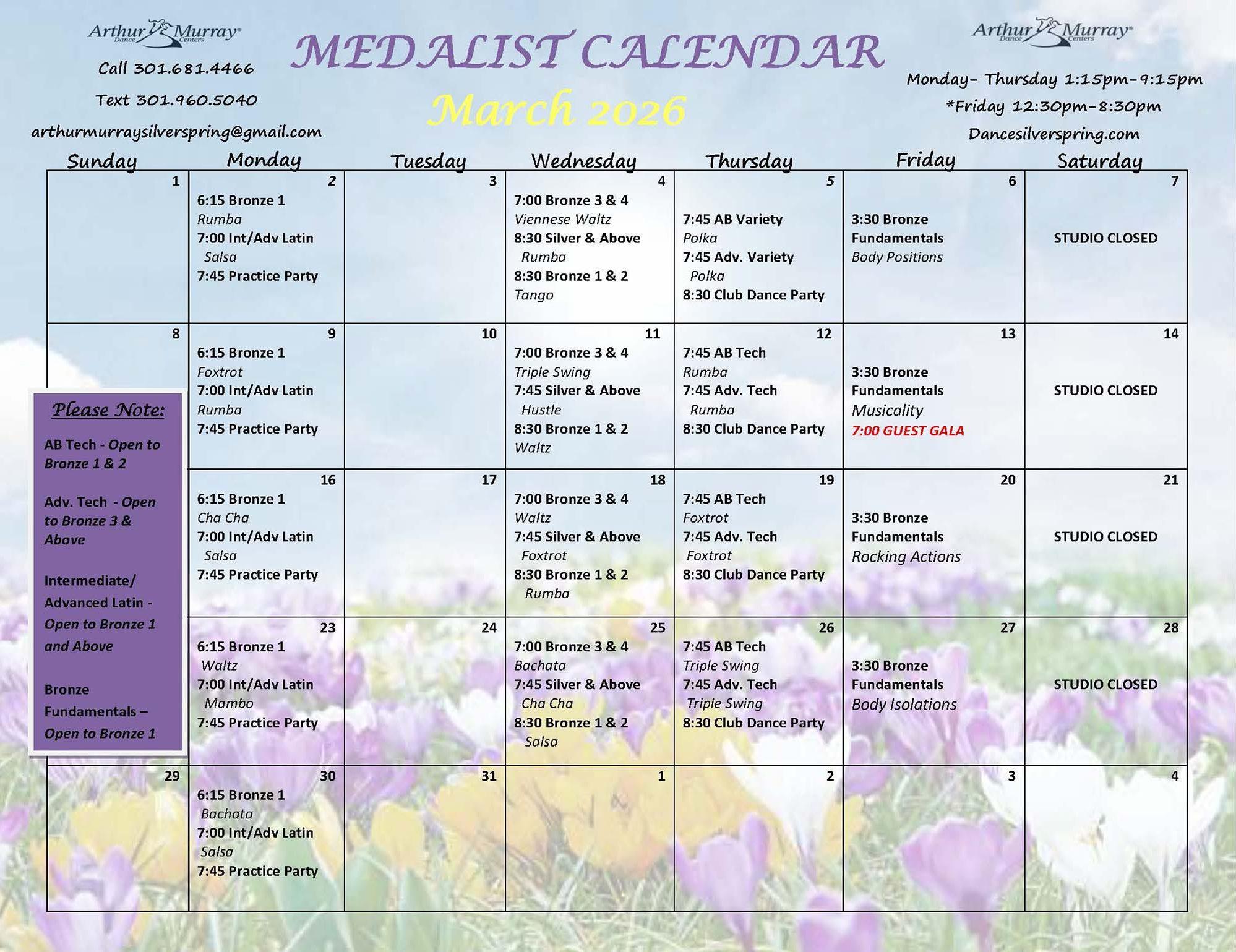 March 2026 Medalist Calendar