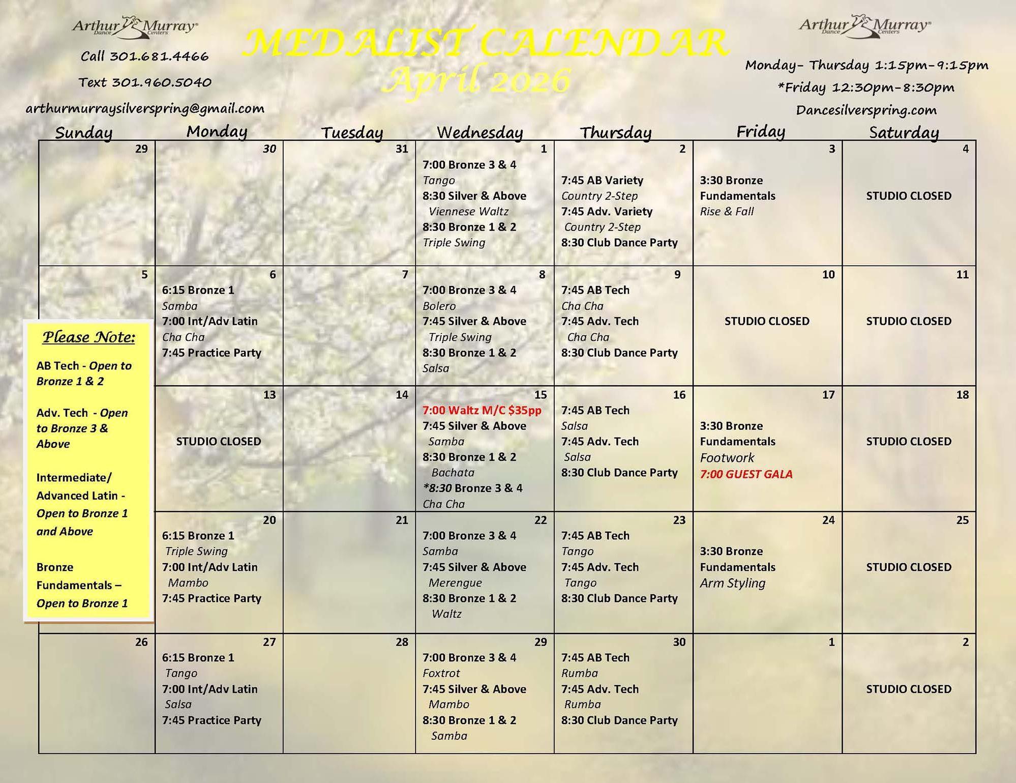 April 2026 Medalist Calendar