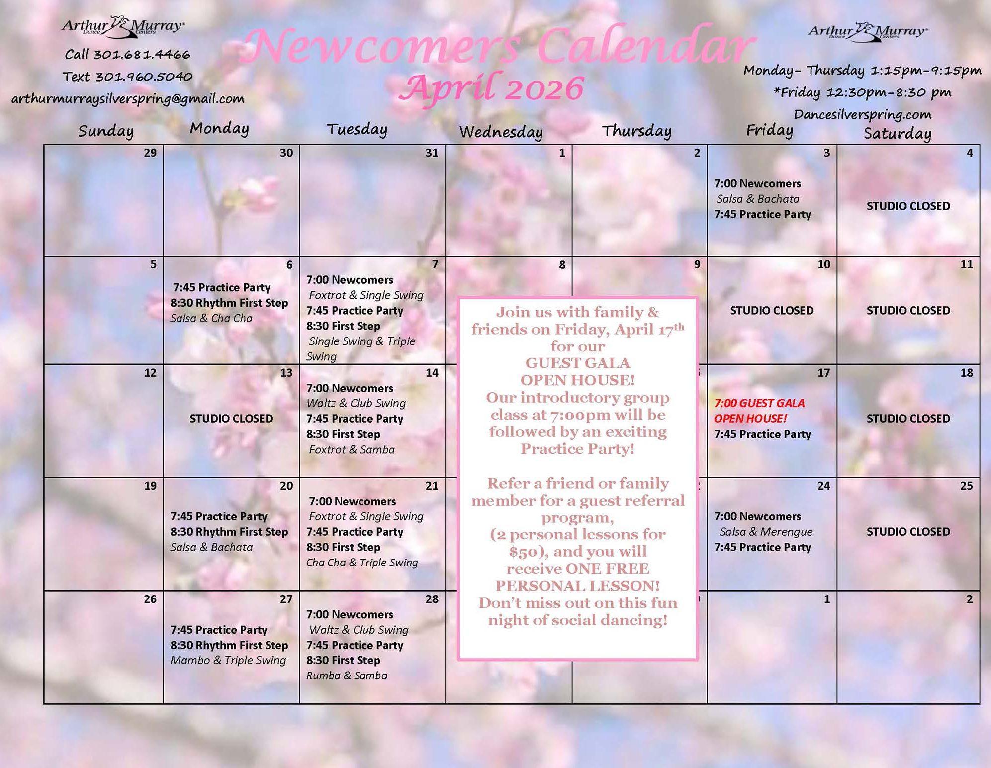 April Newcomer Calendar 2026