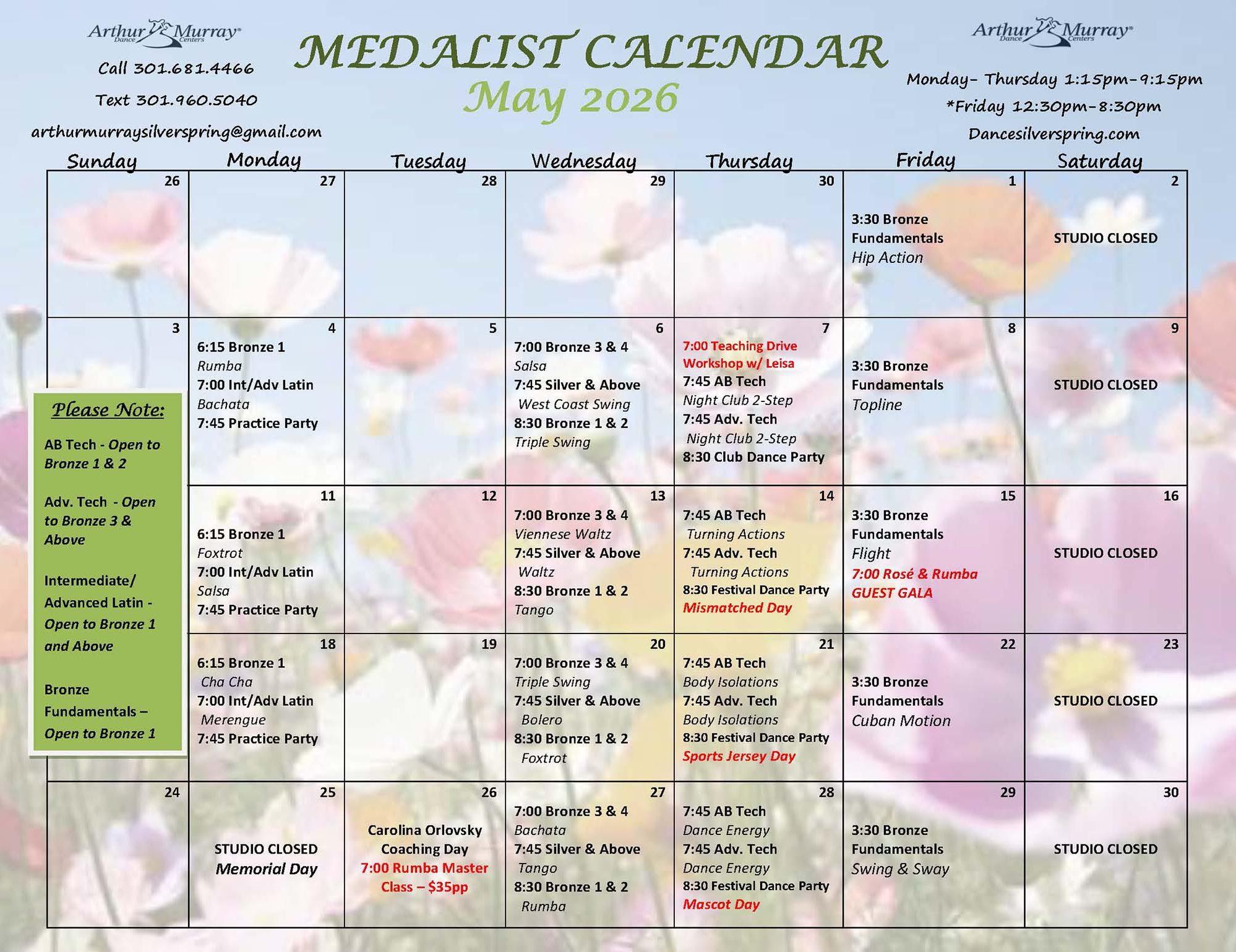May 2026 Medalist Calendar