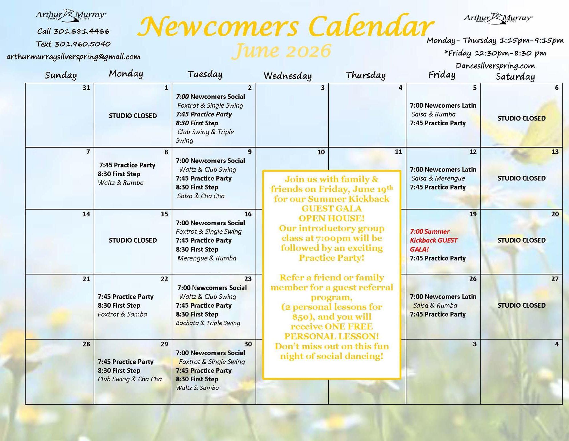 June Newcomer Calendar 2026